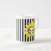 ENIGE KLEUR! STRIPE Skull Sunflower Tea Cup Porselein Kop (Voorkant rechts)