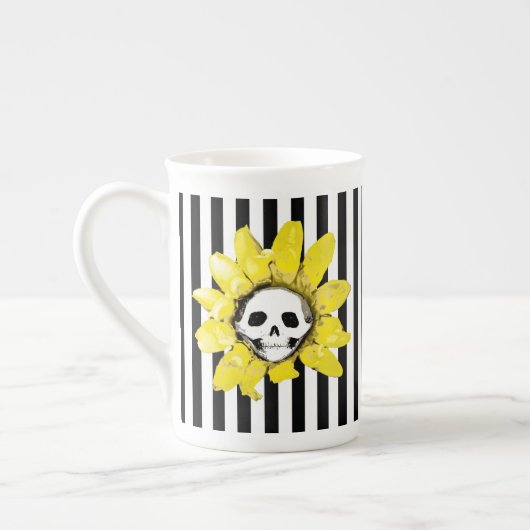 ENIGE KLEUR! STRIPE Skull Sunflower Tea Cup Porselein Kop (Links)