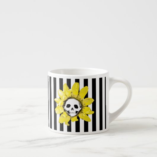 ENIGE KLEUR! STRIPE Skull Sunflower Tiny Tea Cup Espresso Kop (Rechts)