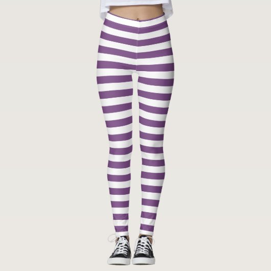 ENIGE KLEUR! Witte horizontale streep Leggings (Voorkant)