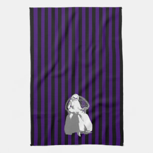 ENIGE KLEUR! Zwarte stripeskelet Doll Tea Towel Theedoek