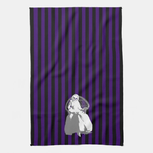 ENIGE KLEUR! Zwarte stripeskelet Doll Tea Towel Theedoek (Verticaal)