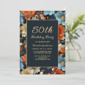 Enige leeftijd Blauw Sinaasappel Bloemen 50ste Ver Kaart (Staand voorkant)