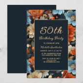 Enige leeftijd Blauw Sinaasappel Bloemen 50ste Ver Kaart (Voorkant / Achterkant)