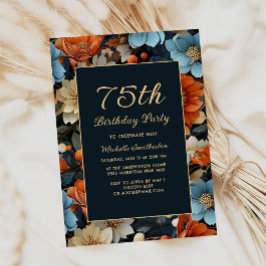 Enige leeftijd Blauw Sinaasappel Bloemen 75e Verja Kaart