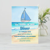 Enige leeftijd Kinderen Zeilboot Verjaardagsfeest Kaart (Staand voorkant)