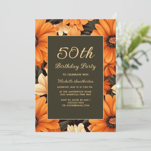 Enige Leeftijd Sinaasappel Bloemen Bruin 50ste Ver Kaart (Staand voorkant)