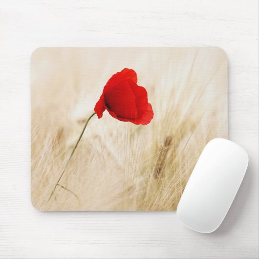 Enige Rode papaver in een grijs veld Muismat (Met muis)