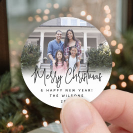 Enige Tekst Modern Script Eenvoudige foto Zwart-wi Ronde Sticker