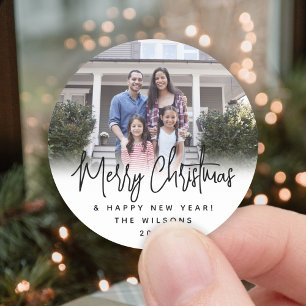 Enige Tekst Modern Script Eenvoudige foto Zwart-wi Ronde Sticker