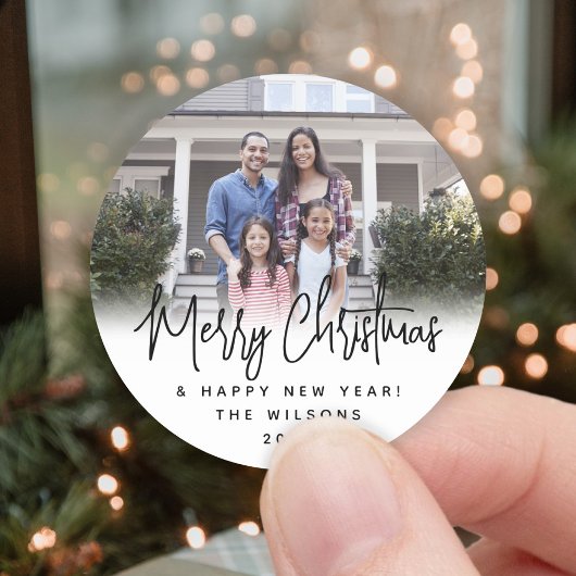 Enige Tekst Modern Script Eenvoudige foto Zwart-wi Ronde Sticker