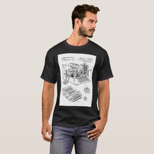 Enigma Machine Patent Black Poster T-shirt (Voorkant volledig)