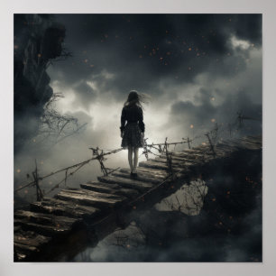 Enigmatic Beauty - Chinees meisje op Broken Bridge Poster
