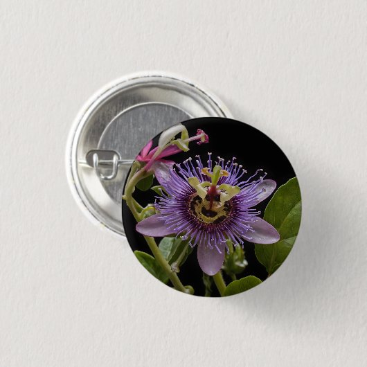 Enigmatic Beauty: de Paarse Passiebloem Ronde Button 3,2 Cm (Voorkant /achterkant)