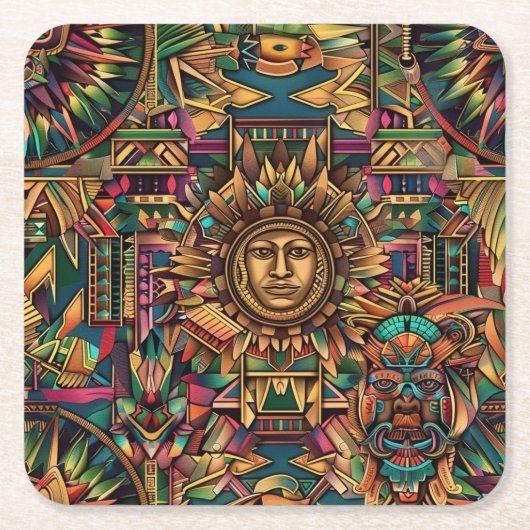 Enigmatic Blue "Aztec Dream" Drink Coasters Kartonnen Onderzetters (Voorkant)