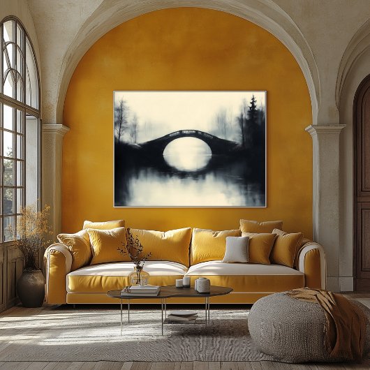 Enigmatic Bridge te midden van mistige reflecties  Poster