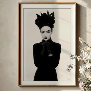 Enigmatic Glamour: portret van een monochrome Mode Poster