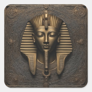 Enigmatic Pharaoh Sticker: Gouden Elegantie Vierkante Sticker