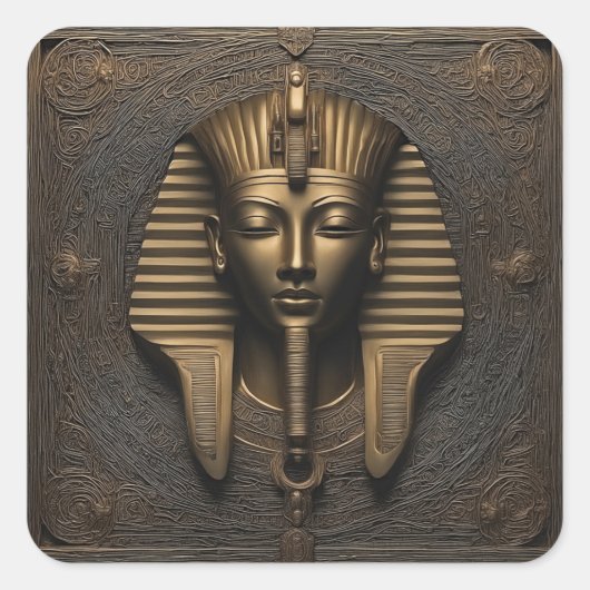 Enigmatic Pharaoh Sticker: Gouden Elegantie Vierkante Sticker (Voorkant)