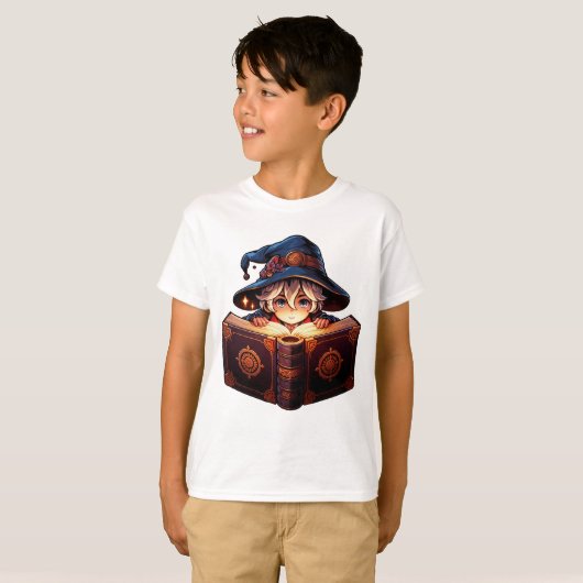 Enigmatic Spellcaster met Grimoire T-shirt (Voorkant volledig)