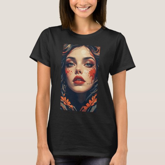 Enigmatic Splatter: Mystique in het rood T-shirt (Voorkant)