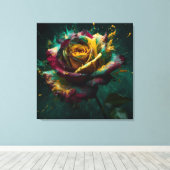 Enigmatic Yellow Green Baccara Roos Canvas Afdruk (Insitu (Houten vloer))