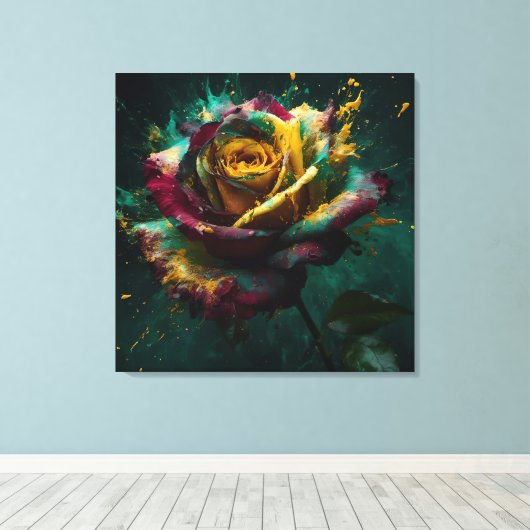 Enigmatic Yellow Green Baccara Roos Canvas Afdruk (Insitu (Houten vloer))