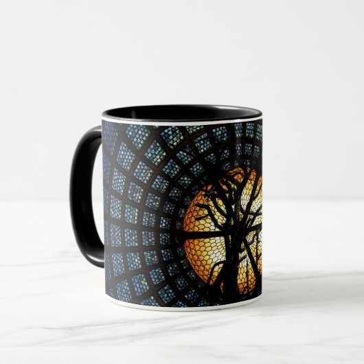 Enigmático Azul Escuro Simbólico Árvore Mística Mok (Voorkant links)