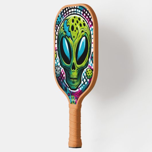 Enigmatisch buitenaards: Groen buitenaards hoofd Pickleball Paddle (Links)