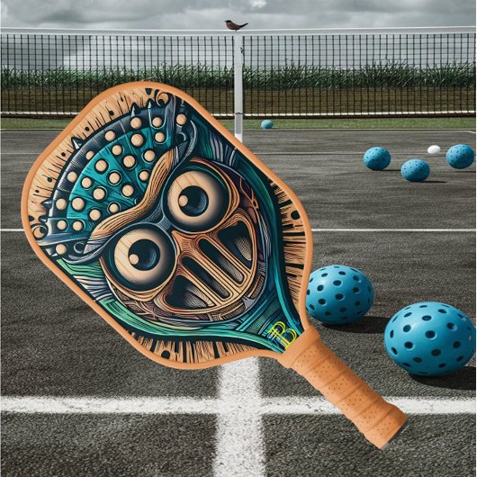 Enigmatisch masker gesneden op houten plaque Afbee Pickleball Paddle