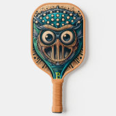 Enigmatisch masker gesneden op houten plaque Afbee Pickleball Paddle (Achterkant)