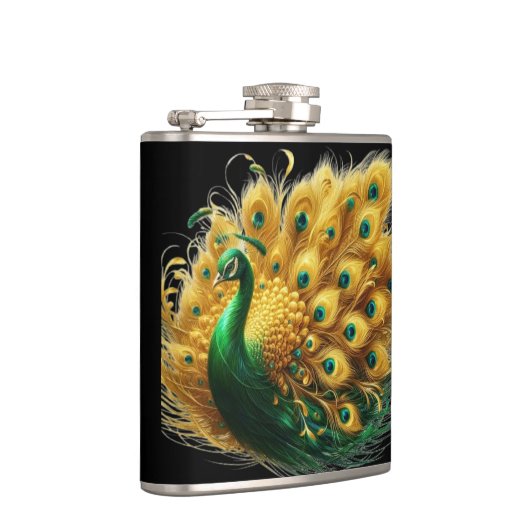 Enigmatische elegantie: een pauwen smaragdgroene p heupfles (Rechts)