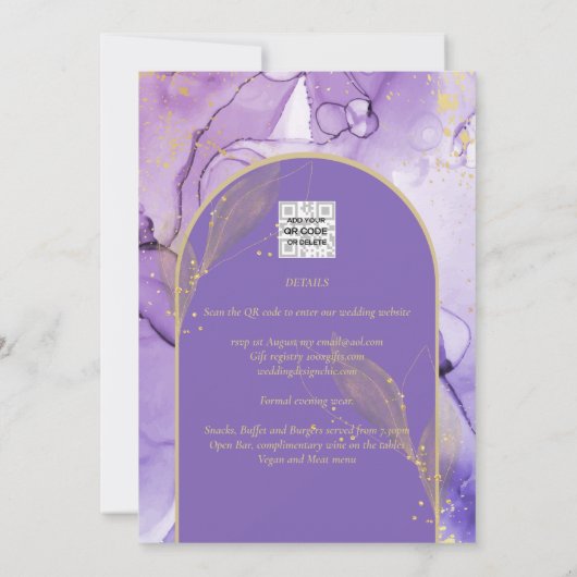 Enigmatische lavender en Gold Paarse bruilding Kaart (Achterkant)