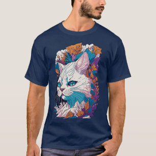 Enigmatische witte kat gedetailleerde illustratie t-shirt