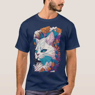 Enigmatische witte kat gedetailleerde illustratie t-shirt