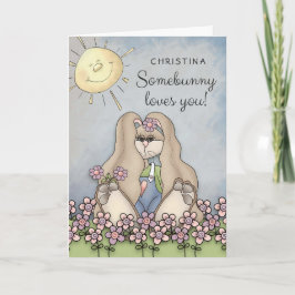 Enigszins houdt van je! Girl Bunny Personalized Feestdagen Kaart