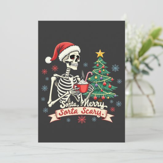 Enigszins Kerstmis Enigszins Eng Griezelig Skelet Feestdagenkaart (Staand voorkant)