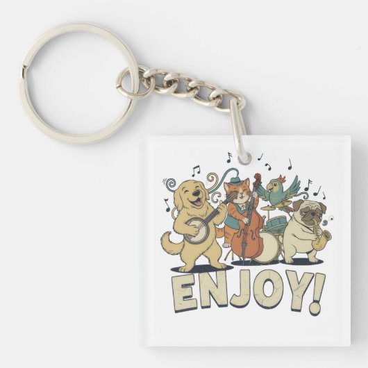 “Enjoy – Cute Pets Playing Musical Instruments Sleutelhanger (voorkant)