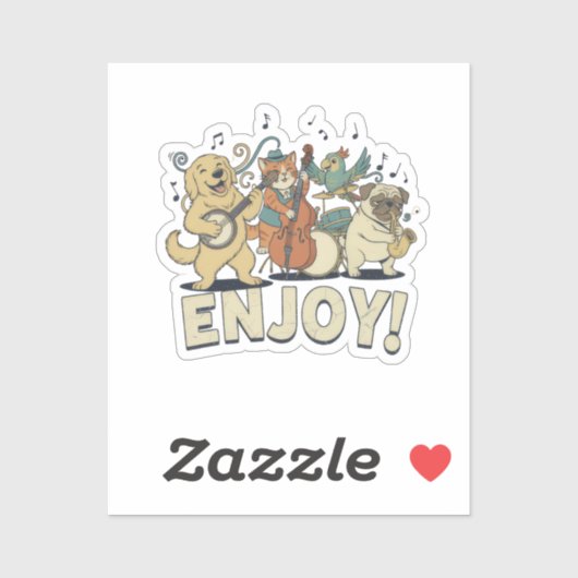 “Enjoy – Cute Pets Playing Musical Instruments Sticker (Vel)