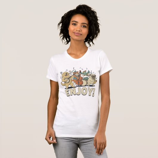 “Enjoy – Cute Pets Playing Musical Instruments T-shirt (Voorkant volledig)