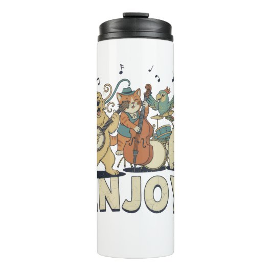 “Enjoy – Cute Pets Playing Musical Instruments Thermosbeker (Voorkant)