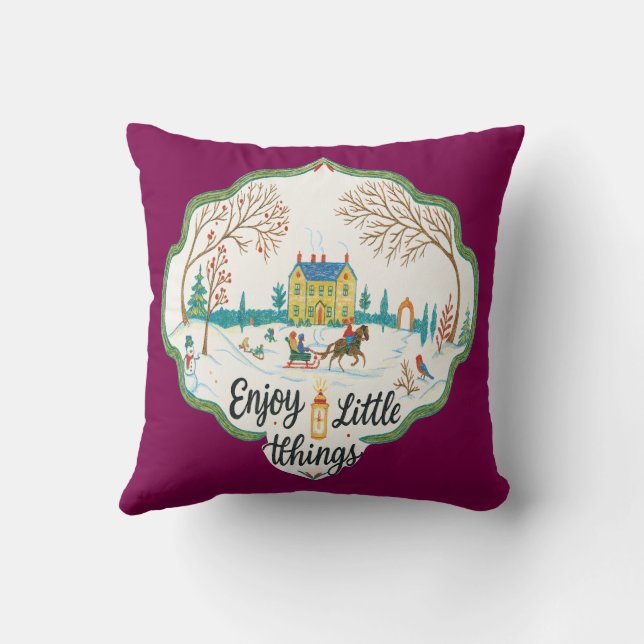 Enjoy Little Things Cozy Winter Scene Throw Pillow Kussen (Achterkant)