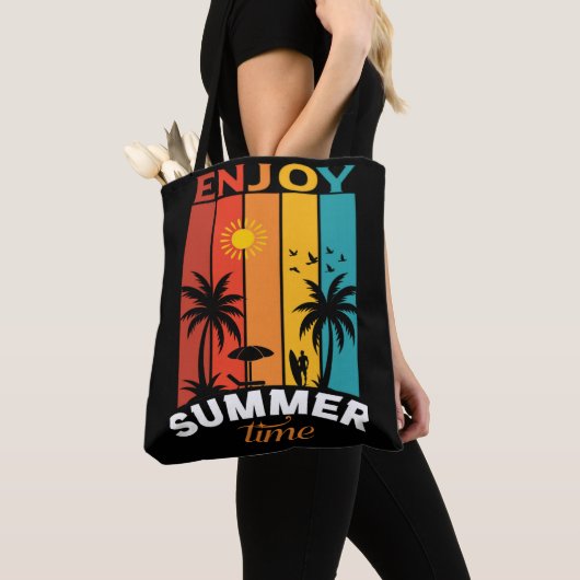 Enjoy Summer Time Retro Beach Tee Tote Bag (Dichtbij)