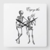 Enjoy the Life Skeleton Couple Wall Clock Vierkante Klok (Voorkant)