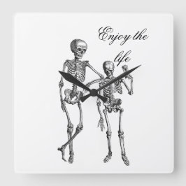 Enjoy the Life Skeleton Couple Wall Clock Vierkante Klok