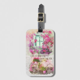 Enjoy The Ride Watercolor Bicycle With Flowers Bagagelabel