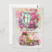 Enjoy The Ride Watercolor Bicycle With Flowers Briefkaart (Voorkant / Achterkant)