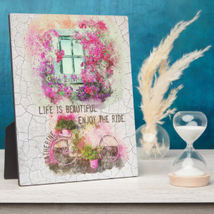 Enjoy The Ride Watercolor Bicycle With Flowers Fotoplaat