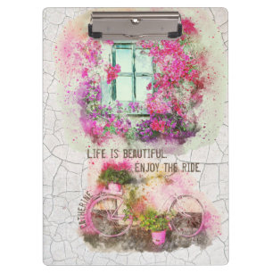 Enjoy The Ride Watercolor Bicycle With Flowers Klembord