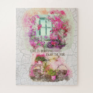 Enjoy The Ride Watercolor Bicycle With Flowers Legpuzzel